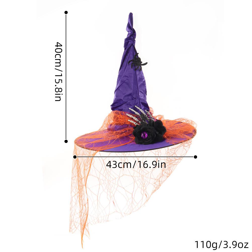 Halloween Crinkled Lace Witch Hat, Cosplay Wizard Hat for Party & Ball, Dark Bone Finger Decorations