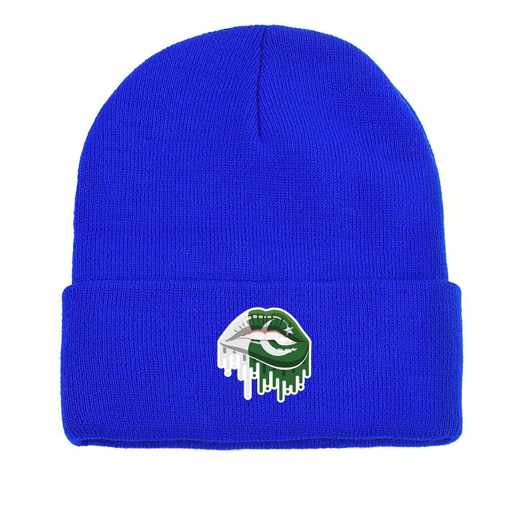 Lip Flag of Pakistan Print Knitted Cap Beanie, Patriotic Skullies Beanies Candy Color Cuff Solid Gorro Knit Hat Beanie