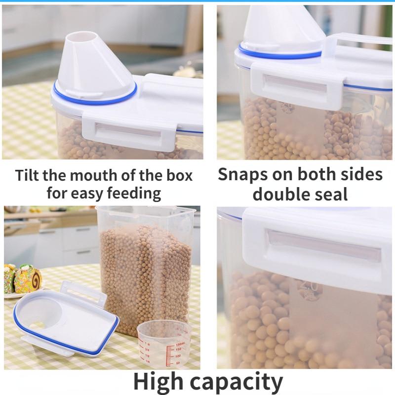 2Liter Food Pail Plastic Storage Tank with Measuring Cup Container Moisture Proof Sealed Jar Pet Supplies Accessories