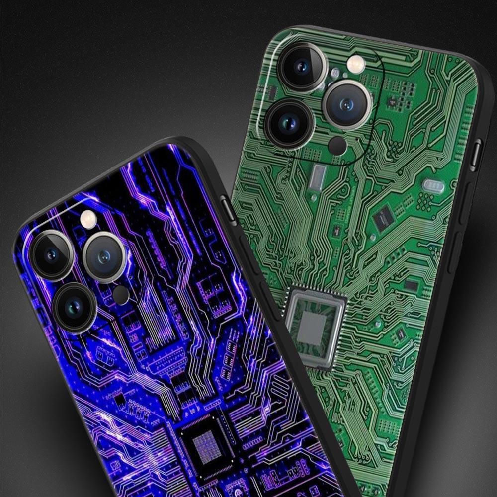Luxury Phone Case For iPhone 11 12 13 15 14 Pro Max X XR XS 7 8 Plus SE 2020 Soft Cover Funda Inside Motherboard Circuit Board
