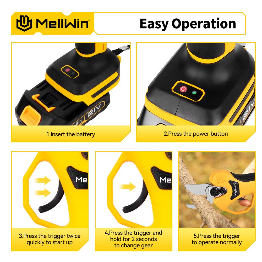 MELLWIN Бесщеточный 30 мм электрический секатор ножницы 2 передачи беспроводной фруктовых деревьев бонсай обрезка ножницы электроинструмент для Makita 18 В аккумулятор