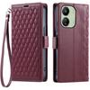Leather Case For Xiaomi Redmi 13C 5G/4G/13R 5G/Poco C65 4G Rhombus Texture Wallet Stand Phone Cover with Wrist Strap