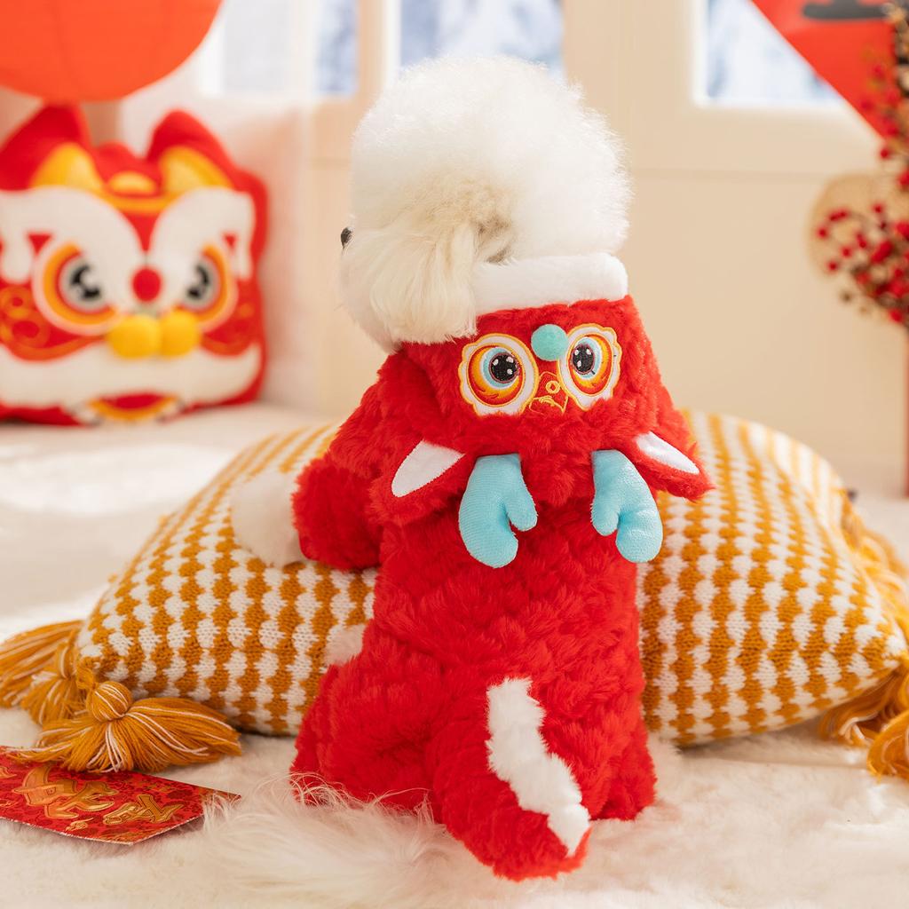 Хиппи Собака Новый Год Собака Дракон Одежда Зима Милая Четырехлапый Бархатная Одежда Маленькая Собака С Новым Годом Кошка Одежда для Питомца