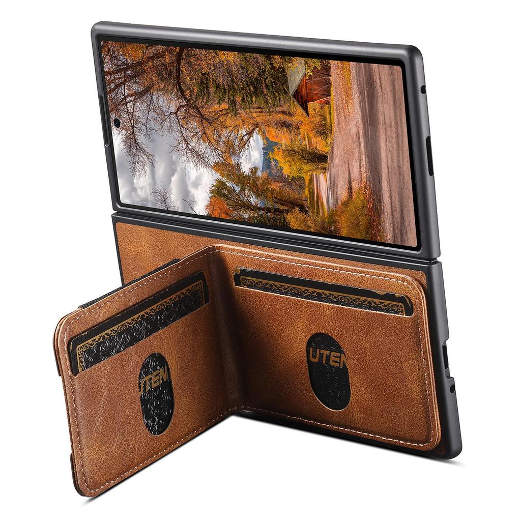SUTENI Leather Case for Samsung Z Fold 5/6/7: Oil Wax Texture, Card Slot, Elastic Band, Stand Function.