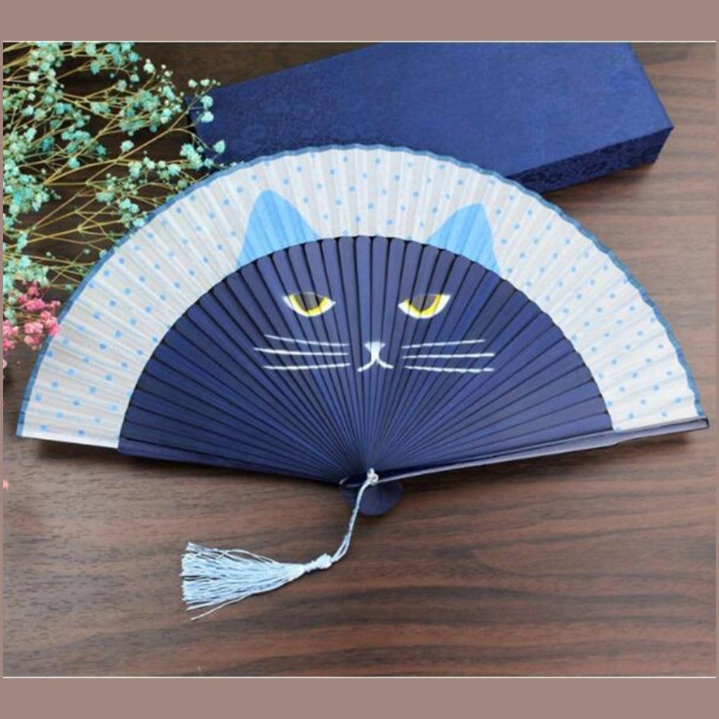 Кошка, китайский мультяшный шелк, модные ручные веера в японском стиле, популярный милый веер с котенком, ручной складной женский веер для девочек