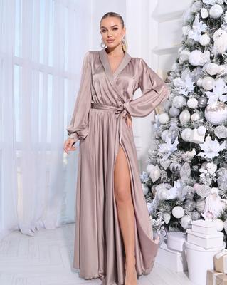 Шелковое платье кроя на запах с длиной в пол ISSA PLUS