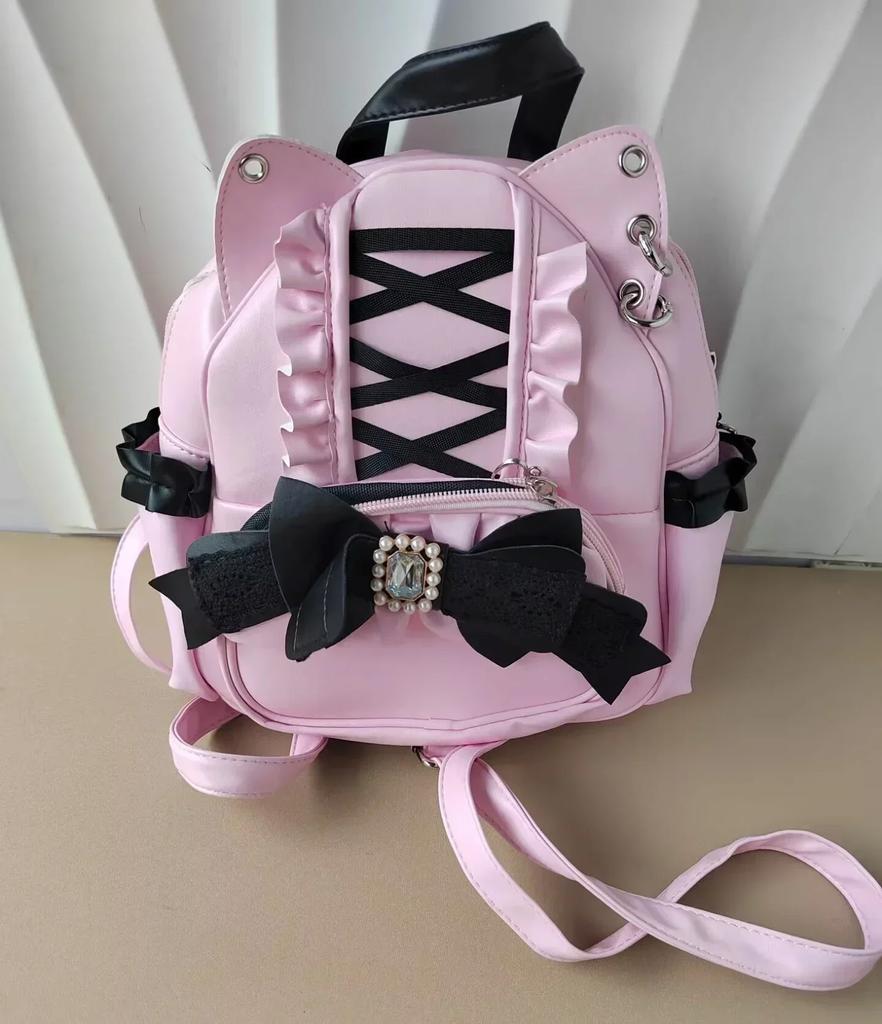 Школьная сумка с кошачьими ушками и кружевом Япония Лолита Ita Mochila Милая Большая Вместимость Mochilas Mujer 2026 Новая Бант Женские Сумки Студенческий Рюкзак