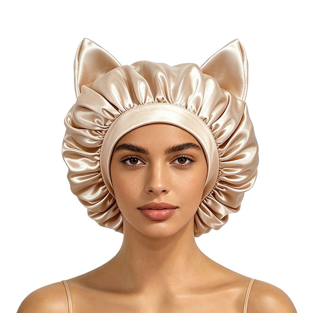 Breathable Satin Hair Bonnet Silky Smooth Hair Protection Hat New Cat Ear Sleep Cap  Night Sleep