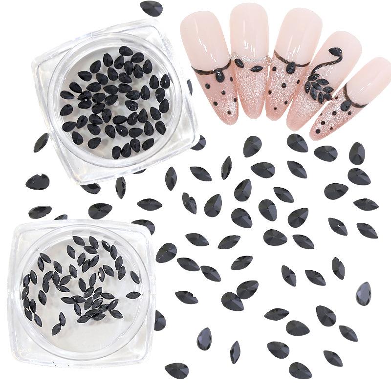 Black Swan Zirconia Nail Art: Mini Flat-Back Water Drop & Horse Eye Rhinestones, Press-On Accessories