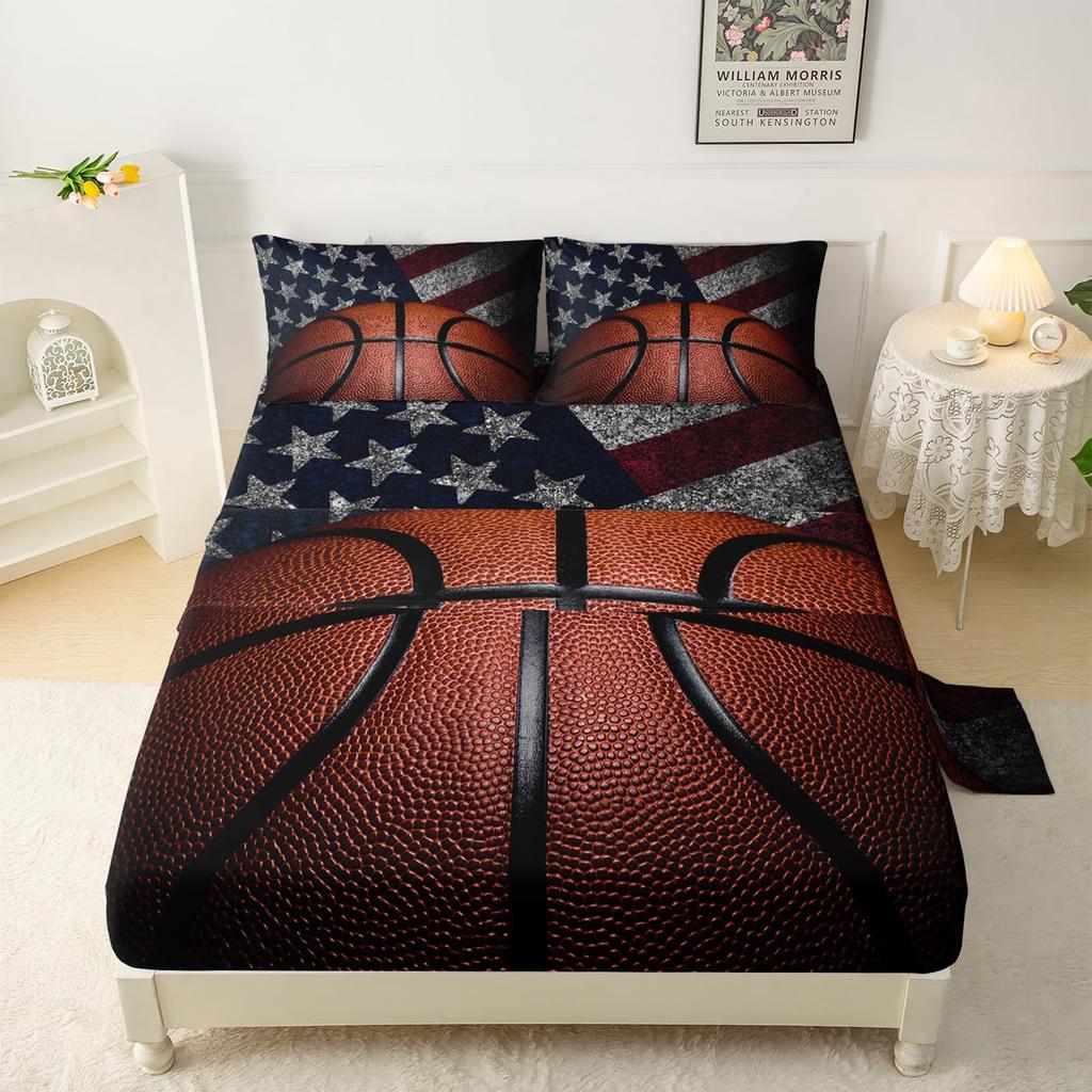 Спорт Баскетбол Футбол Бейсбол Узор Простынь Четырехпредметный Постельный Комплект Спальня Общежитие Постельные Принадлежности