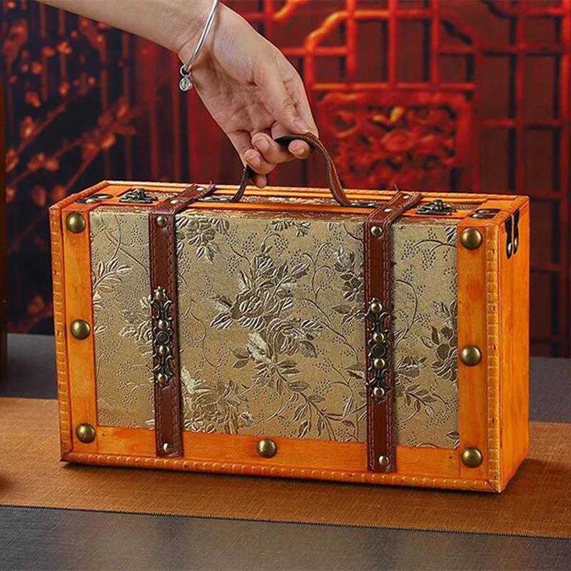 NEW Design Vintage Suitcase Wooden Storage Box W/Handle European Style Treasure Jewelry Chest Storage Case for Home Travel
