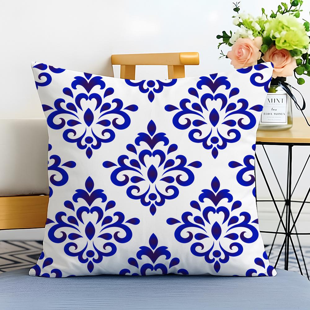 Blue and White Porcelain Cushion Cover Washable Linen Pillowcase Soft  for Sofa Bed Cozy Home Room Decor
