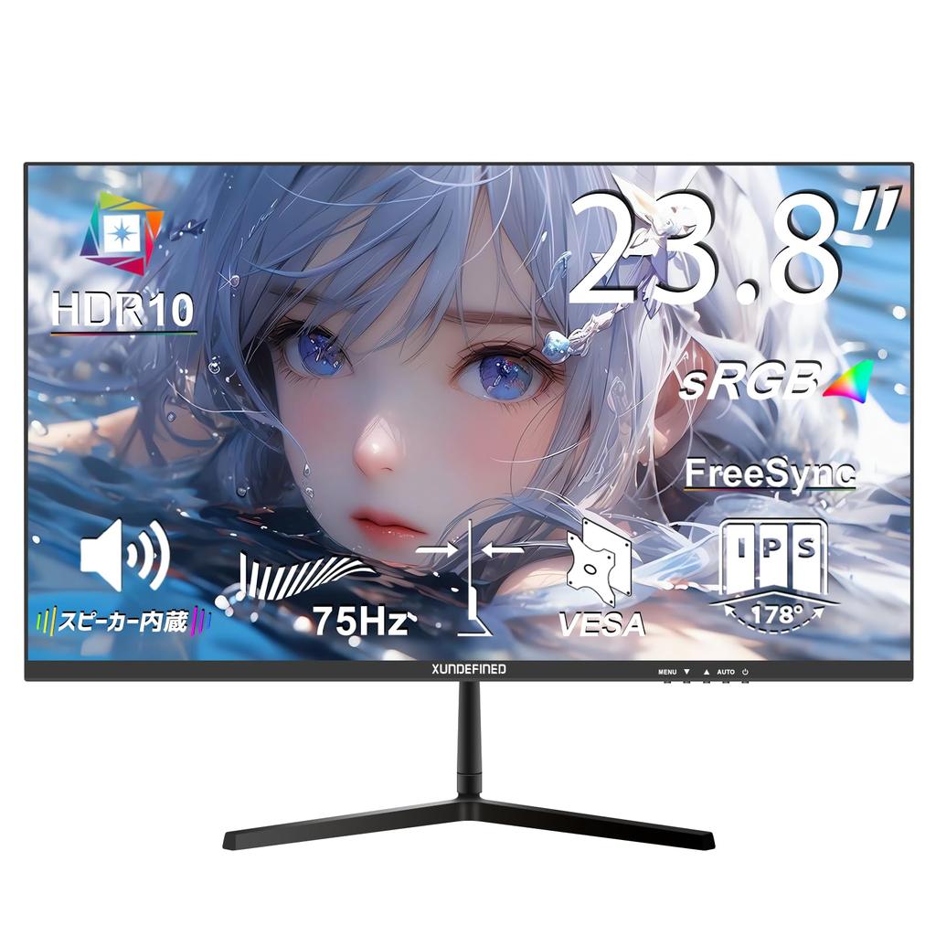 XUNDEFINED Inch 75Hz Computer Monitor with Speakers 1080p IPS Frameless Monitor FreeSync Million Colors Eye Care Monitor with HDMI VGA Port 23.8 16.7