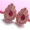 Xingfu Россия Австрийское 585 Фиолетовое Золото, Форма Капли Воды Цветное Золото Инкрустировано Цирконами, Покрытие Розовым Золотом Роскошный Красный Камень Универсальная Серьга-Зажим