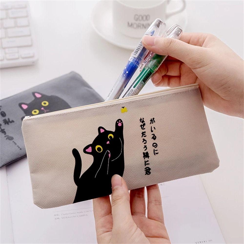 Cute Cat Children Gift Canvas Zipper Case Women Pencil Bag Pen Bags Pencil Case Cosmetic Bag