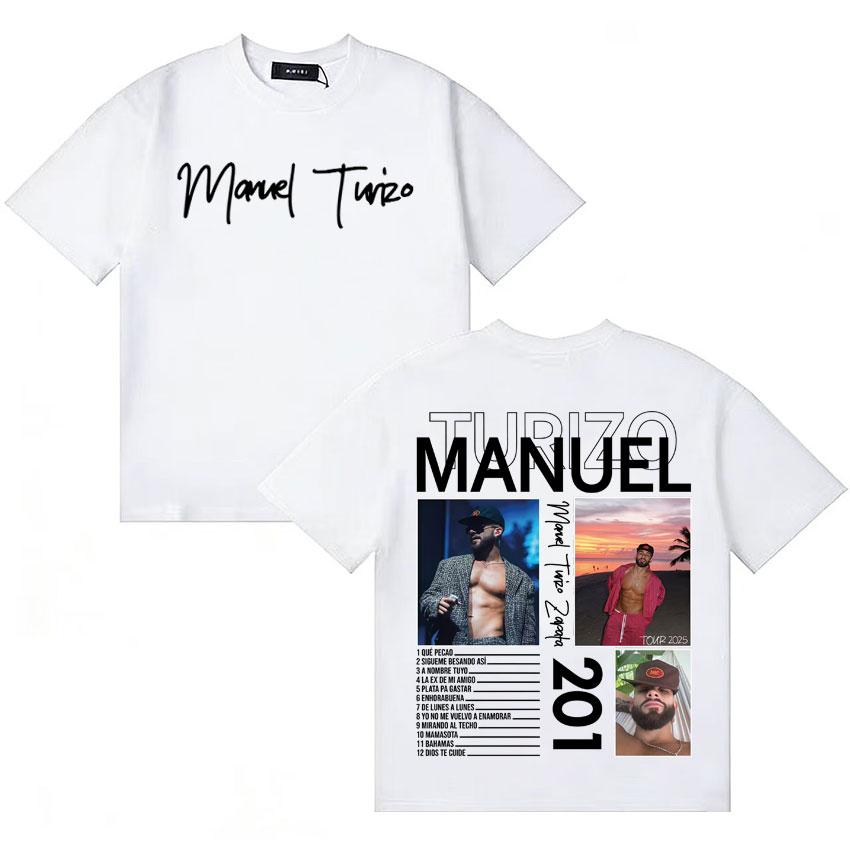 Singer Unisexuel Turizo 201 Music Summer Y2K T Shirt Unisexs Women Double Sided Print Short Sleeve Tshirts Cotton Cozy Tshrits Unisex