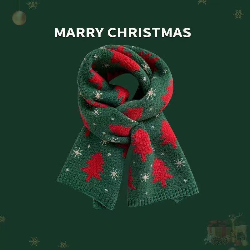 Red Christmas Tree Knitted Scarf For Women Warm And Versatile In Autumn And Winter Student Couple Christmas Gift Knitted Neck