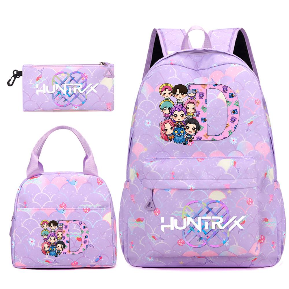 3Pcs/set 26 English Letter Kpop Printed Backpack Handbag Pencil Case for Teenger Student Girl Boy Schoolbag Kid Bookbag Large Capacity Travel Bag Gift