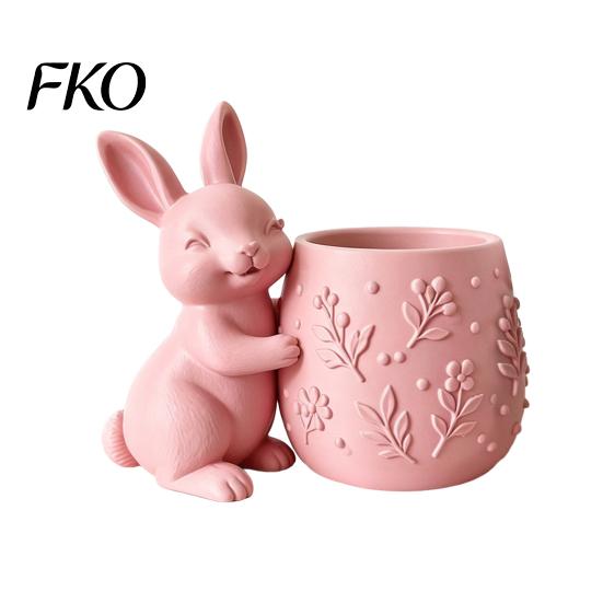 Mini Flowerpot 3D Printed Bunny Hugging Succulents Planter, Cute Rabbit Flower Pot with Embossed Small Desktop Planter Floral Body, Desk Decor