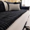 Quilted Stripe Imitation Rabbit Fur Plush Sofa Slipcover Winter Warm Non-slip Sofa Towel Couch Cushion For Living Room Home Deco