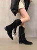 Fashion Elegant with Low Heels Pointed Toe Tassel Half High Boots for Women Spring Autumn Mid Calf Shoes Woman Large Size Hot Chic Boot