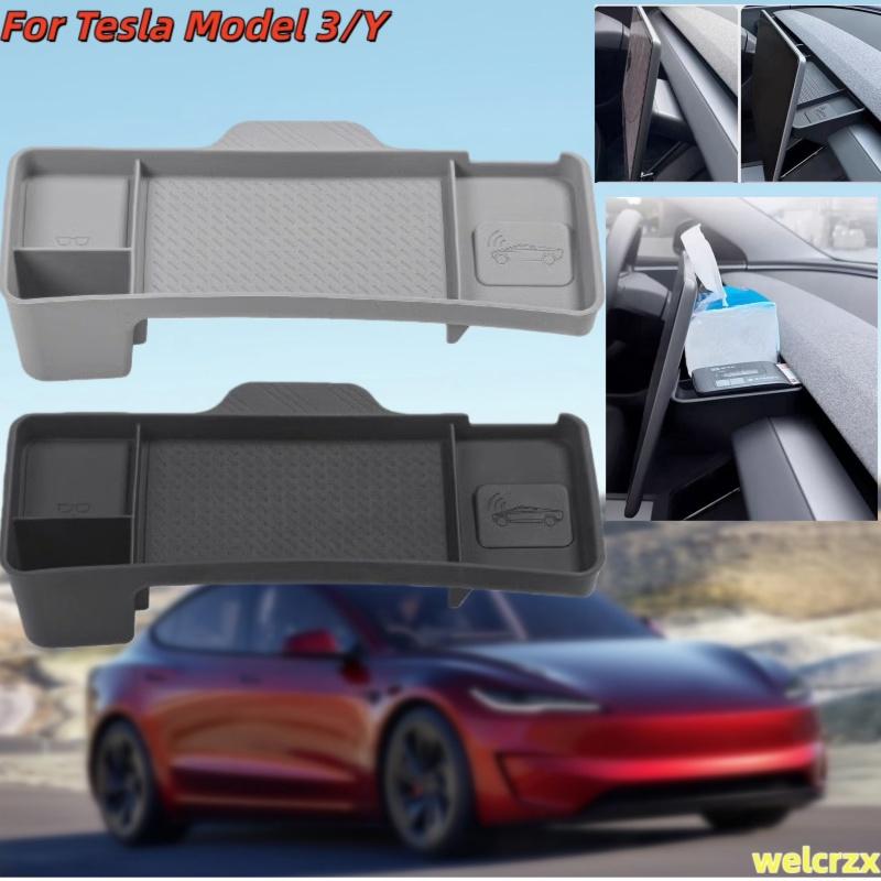 Для Tesla Model Y Juniper 2025 2026 Model 3 Highland Поддон для хранения на приборной панели Силиконовый лоток для экрана центральной консоли Задний ящик для телефона ETC