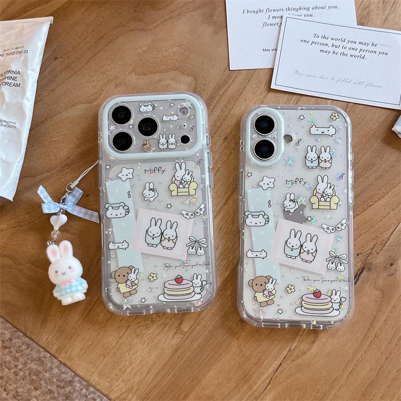 Корейский чехол для iPhone 17/16 Pro Max/15 Pro со звездами и кроликом, с блестками
