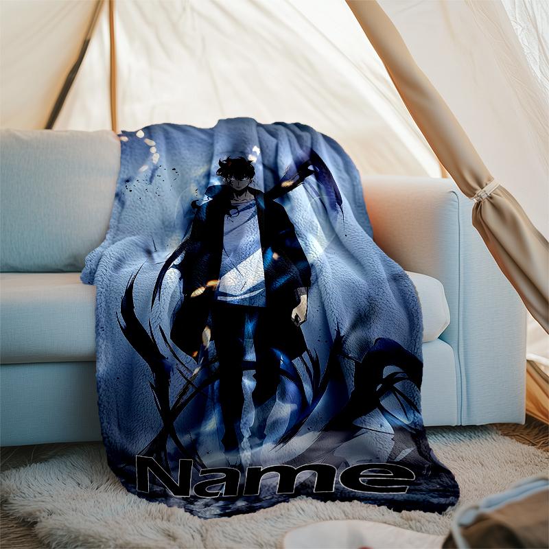 Personalized Custom Name Blanket - Solo Leveling Print Design,Blanket for Sofa,Bed,Travel,Camping - Soft and Warm, Great Gift