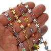1M Gold Color Colorful Chain Stainless Steel Enamel Flower Chains for DIY Jewelry Making Anklet Bracelet Necklaces Accessories