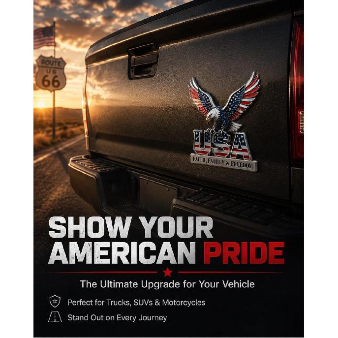 USA Faith Family Freedom Metal Emblem Car Decal Automotive 3D American Flag Badge We the People Patriotic 250th Anniversary Edition Bald Eagle