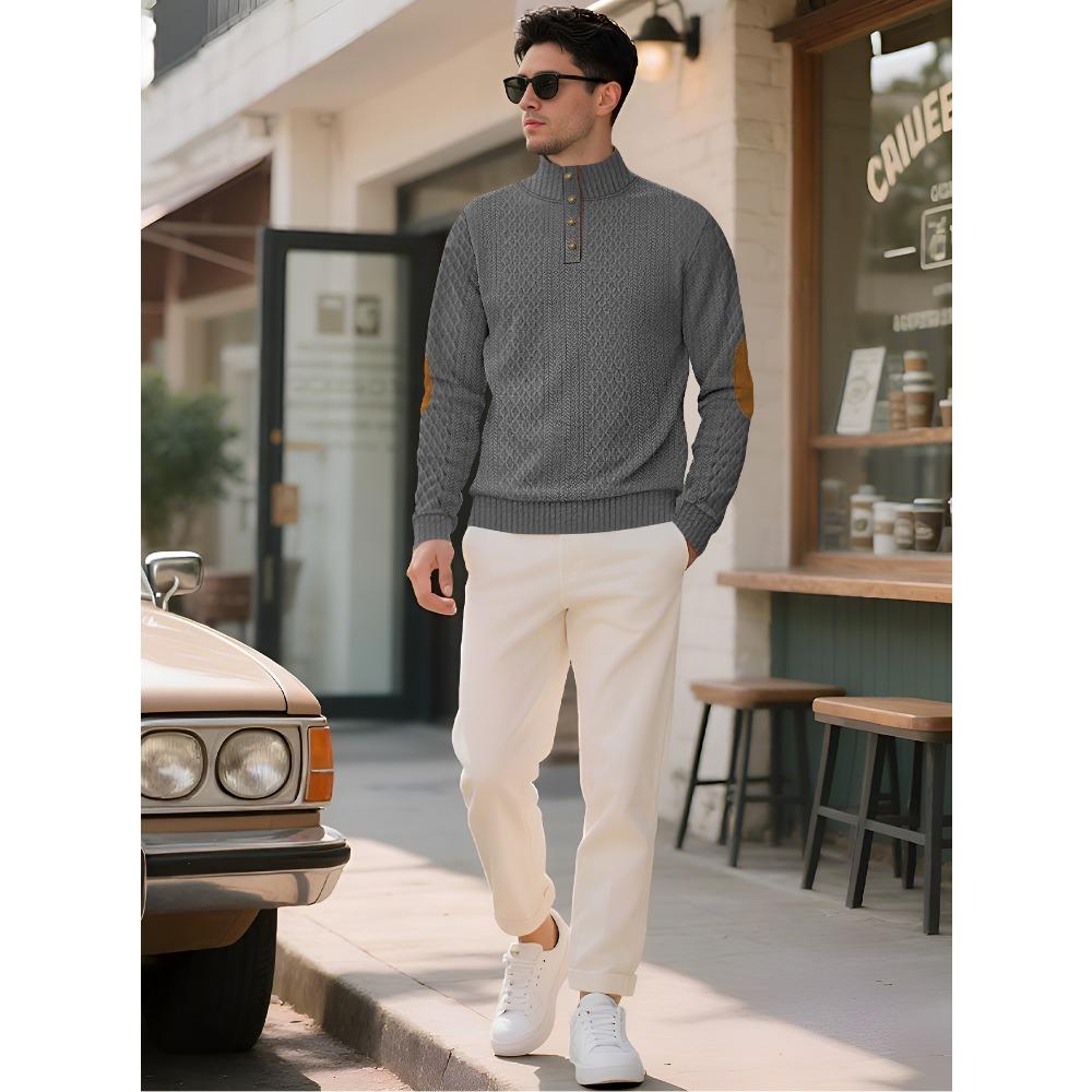 Мужская толстовка с длинным рукавом, на пуговицах, со стойкой воротником, жаккардового плетения, для повседневной спортивной одежды