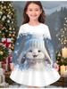 Girls' Autumn and Winter Fashion Dress, 3D Christmas Print  Round Neck Long Children's T-shirt Dress, Casual Versatile, Christmas Clothing