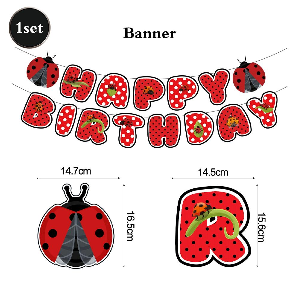 Cute Ladybug Theme Happy Birthday Party Decor Banner Cupcake Toppers Hanging Swirls Red Black Polka Dot Baby Shower Supplies