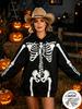 Women Fleece Hoodie Halloween Full Body Skeleton Print Long Sleeve Pullover