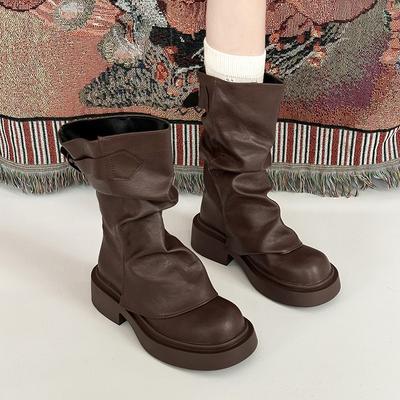 Короткие ботинки плиссированные и тонкие на толстой подошве модные ботинки модное племя короткие брюки ботинки женские осенние новые модели