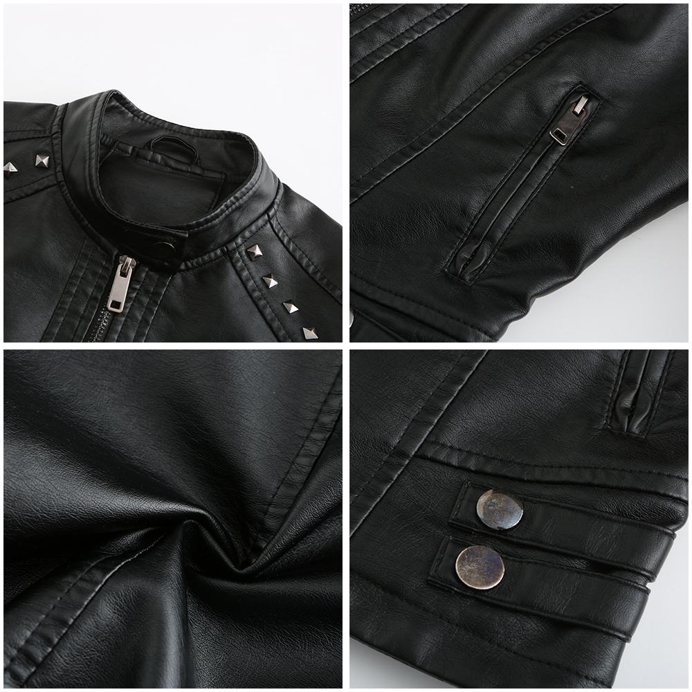 Women Faux Leather Jacket Cropped Zip Up Motorcycle Short PU Moto Biker Outwear Fitted Slim Coat with Pockets Stylish Rivets Punk Rock Fashion Blazer