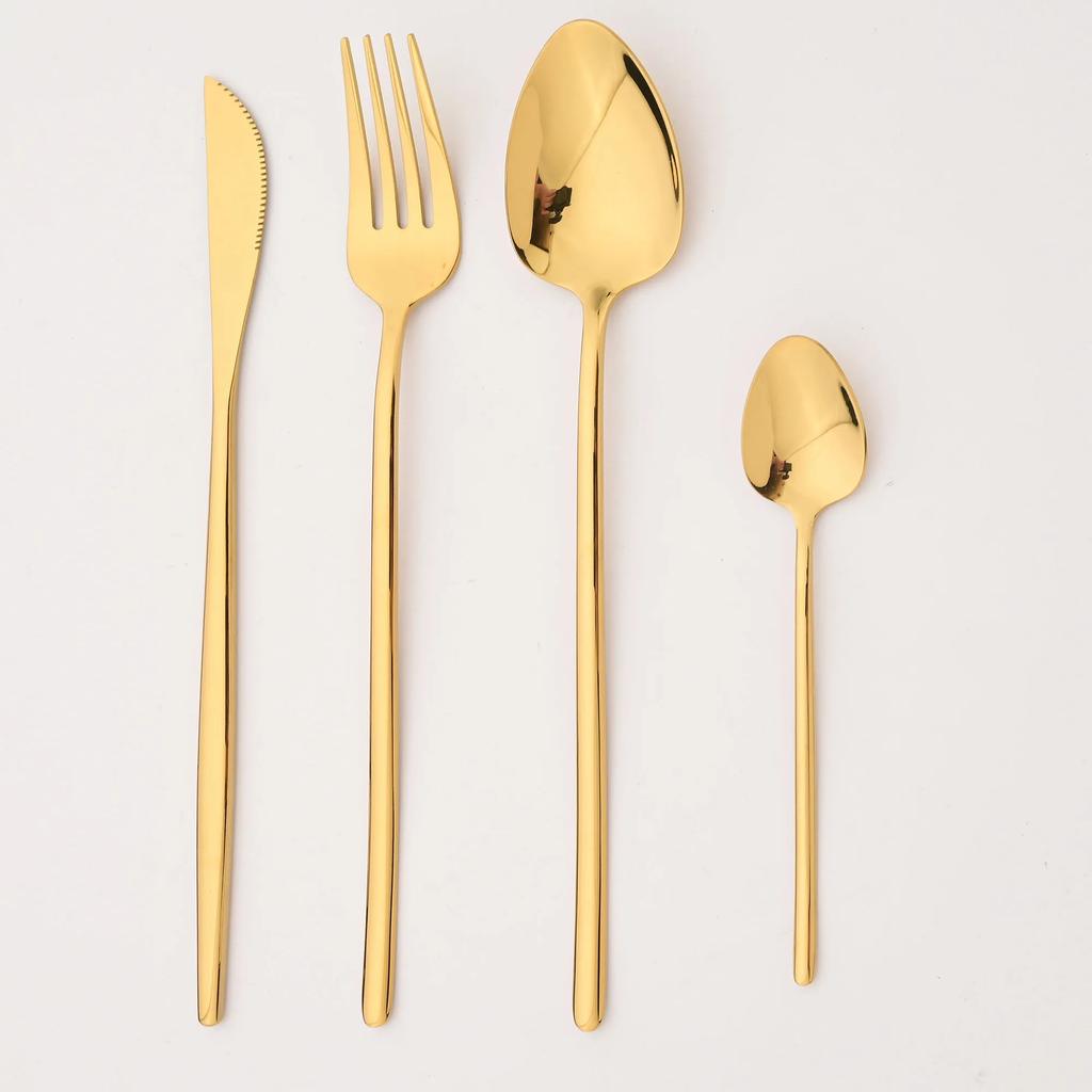 6pcs Tableware Set Gold Cutlery Stainless Steel Flatware Mirror Knife Fork Dessert Spoon Korean Dinnerware Set Luxury