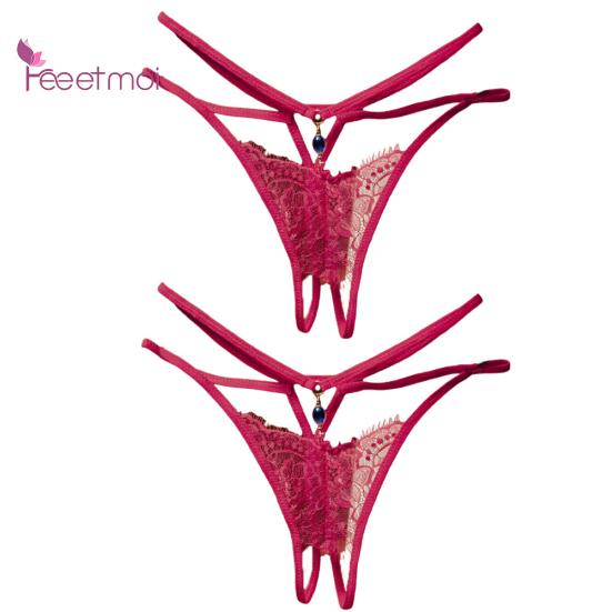 2 шт., эротические стринги для женщин, кружевное нижнее белье с открытой промежностью и открытой промежностью