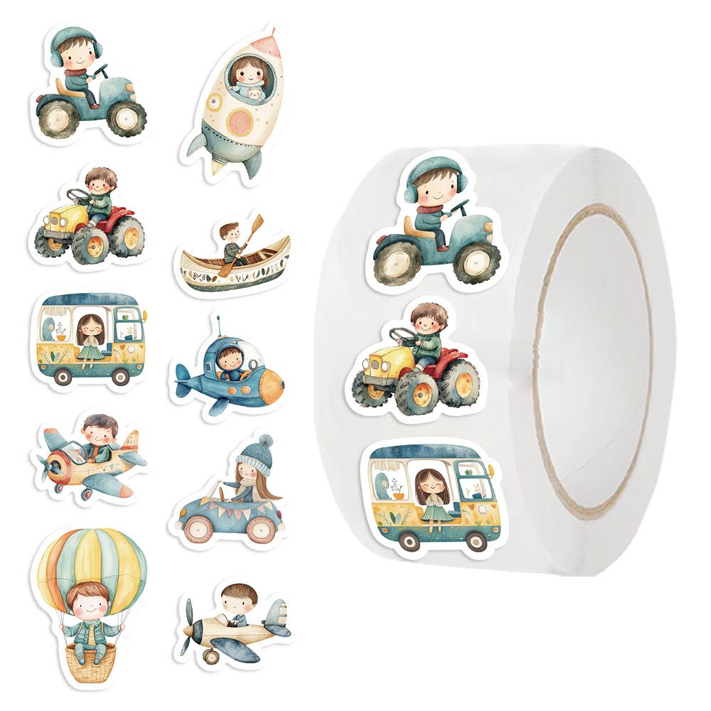 500PCS Cartoon Transportation Stickers Roll Cute Boat Car Vehicles Decals Decor DIY Luggage Skateboard Phone Waterproof Stickers