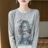 Осенняя футболка с принтом, с длинным рукавом, свободная, мультяшная блузка, новый топ 2025 года, с эффектом омоложения, тонкое нижнее белье