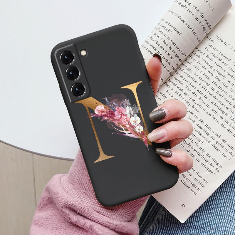 For Samsung Galaxy S22 S 22 Plus Case Flower Gold Letter A Z Soft Silicone Phone Cover For Samsung S22 Ultra Bumper S22+ Shell