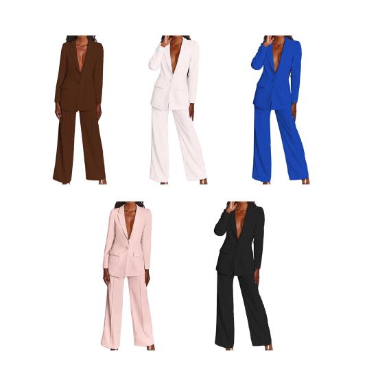 Женские костюмы-двойки с блейзером, деловой кэжуал, блейзер на одной пуговице, брючный костюм с широкими штанинами, профессиональные комплекты для работы в офисе