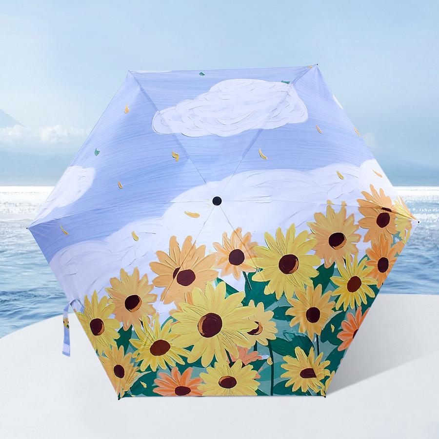 Mini Women's Umbrella Light Sun Rain Portable Pocket Anti-UV Umbrella Women Oil Painting Umbrella