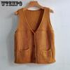 Autumn and Winter New Women's Knitted Vest with Pocket Sweater Korean Version V-neck Loose Vest Top