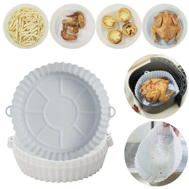2 PCs Reusable Air Fryer Silicone Tray For Easy Cleaning Suitable For Round Pizza Grill Pan Mats Air Fryer Baking Accessories
