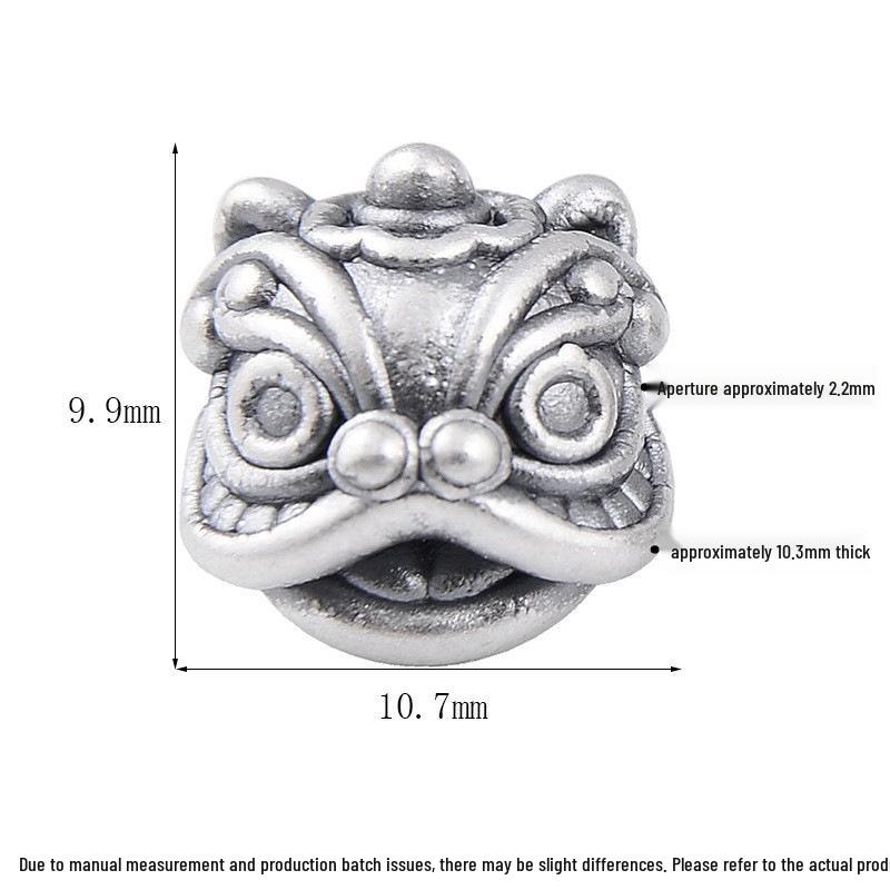 Sterling Silver S999 3D Lion Dance Spacer Beads for DIY Chinese Style Bracelets