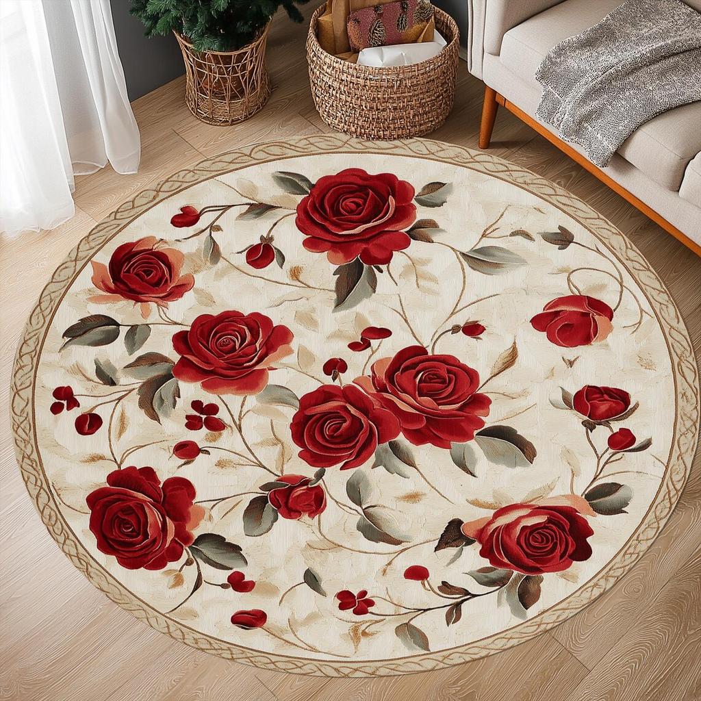Cherry Blossom Round Rug Room Floor Mats Non-Slip Living Room Rugs Washable Carpet for Home Decor Mat