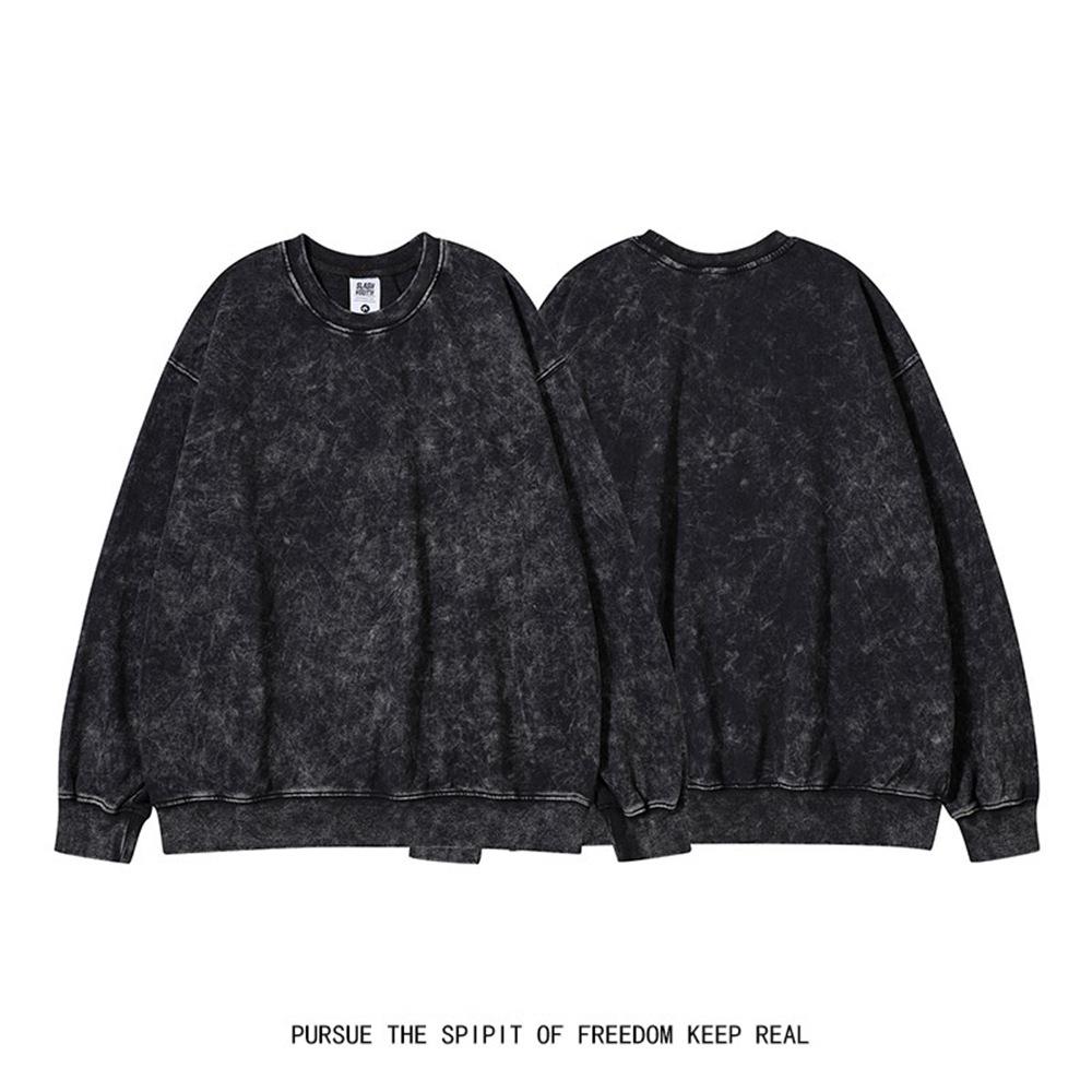 Винтажный свитшот оверсайз с эффектом потертости для мужчин - Европейско-американский тренд, Свободный топ с длинным рукавом