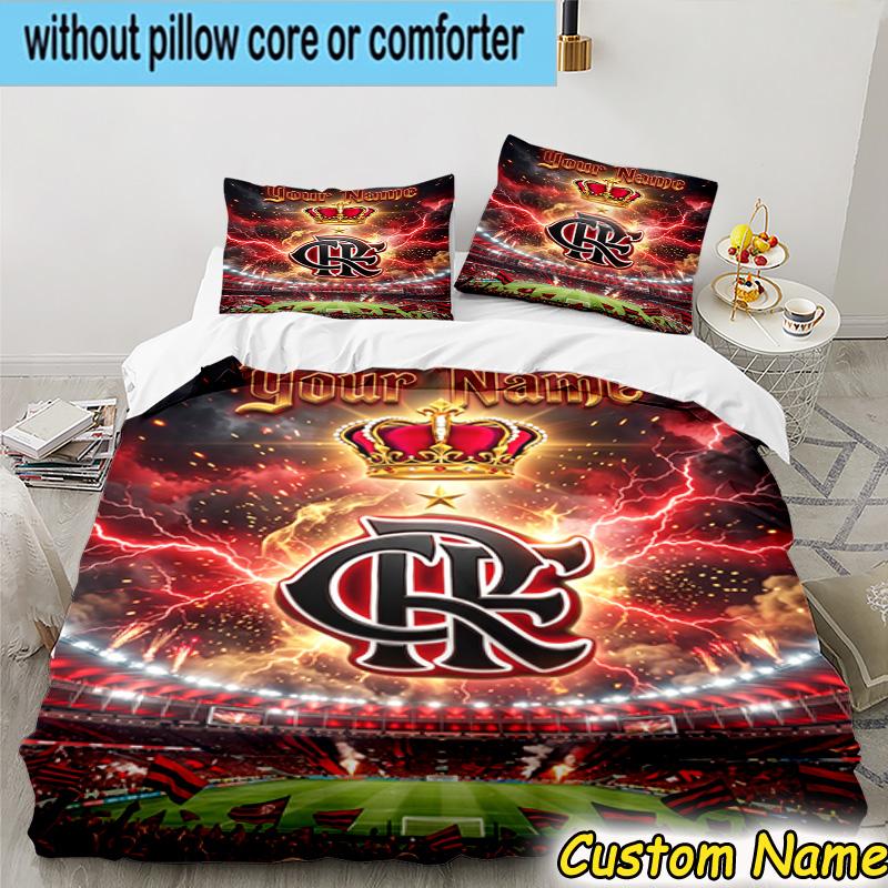 Custom Name FLAMENGO Emblem Design Bedding Set 3PCS Duvet Cover Closure Includes 1 Duvet Cover & 2 Pillowcases for All Seasons Bedroom Decor
