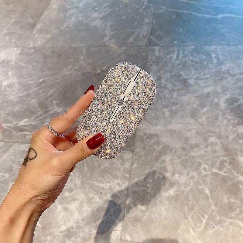 Trendy Rhinestone Wireless Silent Mouse for Laptops – Ideal for Girls, Compatible with Apple, Xiaomi, Huawei